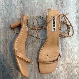 Caverley Strappy Block Heel Tan Patent Leather Sandals